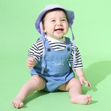 デニムサロペット+ボーダー半袖Tセット