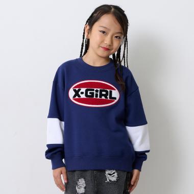 【TBSドラマ フェイクマミー 着用アイテム】サガラ刺しゅうオーバルロゴ配色トレーナー