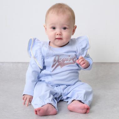 ラメロゴプリント袖フリル2WAYオール