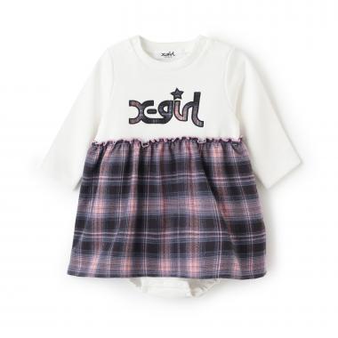 チェックロゴワンピース風カバーオール