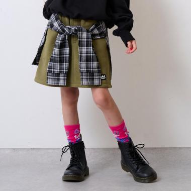 チェックシャツ巻き風裏起毛スカート