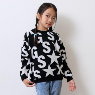 【TBSドラマ フェイクマミー 着用アイテム】ロゴ総柄ニットプルオーバー