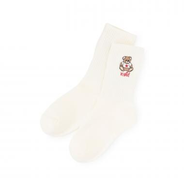 ベア刺しゅうリブクルーソックス