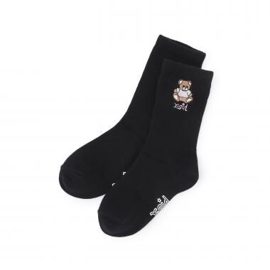 ベア刺しゅうリブクルーソックス