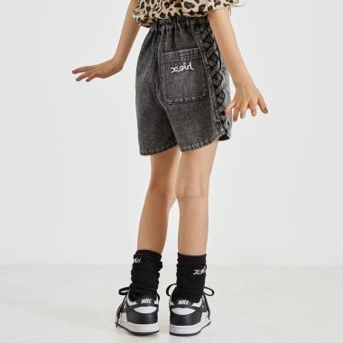 サイドレースアップ デニムショートパンツ