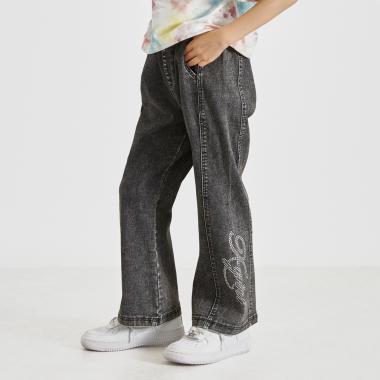 ラインストーンロゴ フレアデニムパンツ