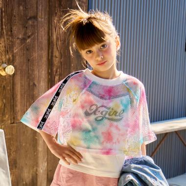 メッシュショートトップス+ロゴキャミソールセット