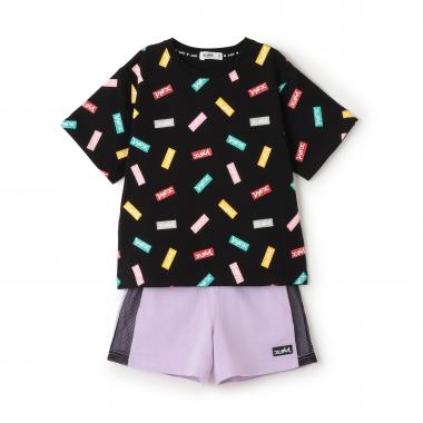 BOXロゴ総柄半袖T+サイドメッシュショートパンツセット
