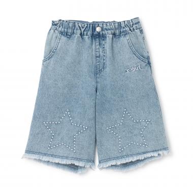 裾星刺しゅう ピグメントデニムハーフパンツ