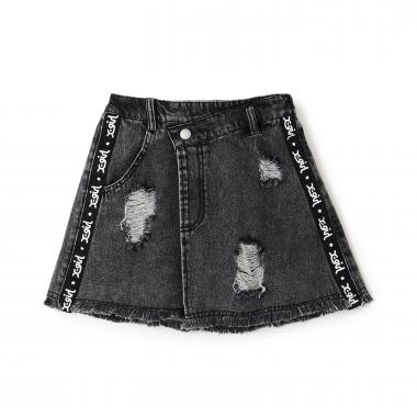 サイドロゴテープ  クラッシュ加工デニムスカート