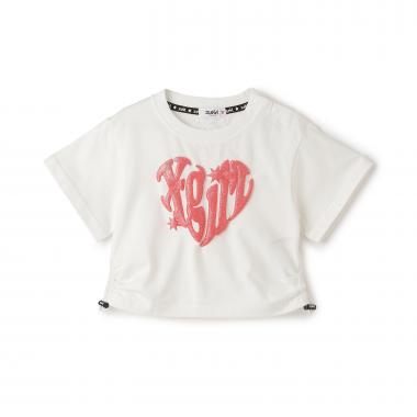 【接触冷感】発泡ハートロゴプリント シャーリング半袖Tシャツ