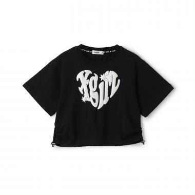 【接触冷感】発泡ハートロゴプリント シャーリング半袖Tシャツ