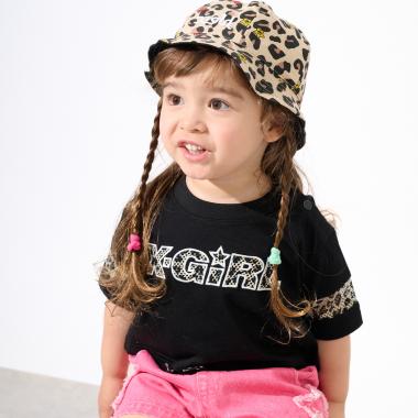 総柄メッシュプリント ショート丈半袖Tシャツ