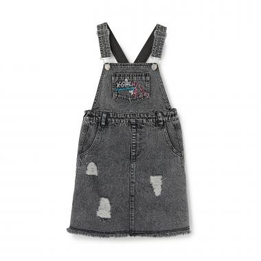 ロゴ刺しゅう クラッシュ加工ジャンパースカート