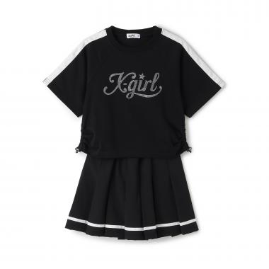 ラメロゴ半袖Tシャツ+ラインプリーツスカート セット