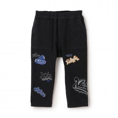 総柄カットデニムテーパードパンツ