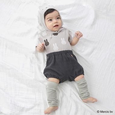 【ミッフィー 】 総柄ロンパース×耳つき帽子セット