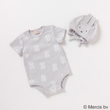 【ミッフィー 】 総柄ロンパース×耳つき帽子セット