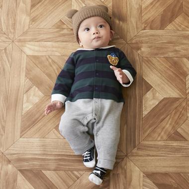 【弱酸性/リンク】太ボーダーカバーオール