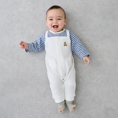 クマ刺しゅうサロペ風カバーオール