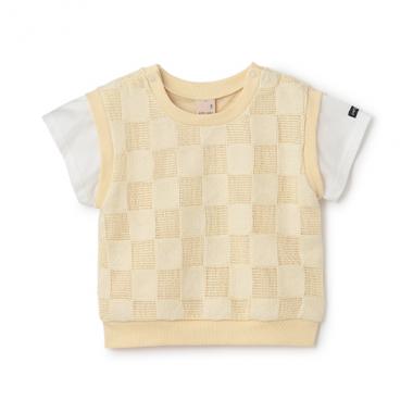 スクエア刺しゅうドッキング半袖Tシャツ