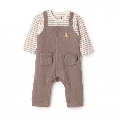 クマ刺しゅうサロペ風カバーオール