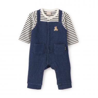 クマ刺しゅうサロペ風カバーオール