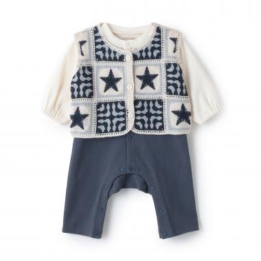 クロシェベストつきカバーオール