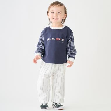 ストライプ/ウエストタックイージーパンツ