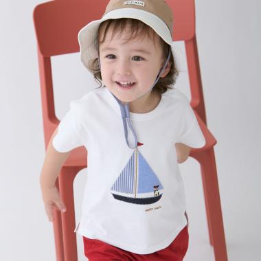 【リンク】ヨット/車アップリケ半袖Tシャツ