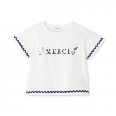 【接触冷感】マリン刺しゅう袖ラインTシャツ