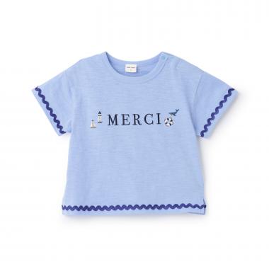 【接触冷感】マリン刺しゅう袖ラインTシャツ