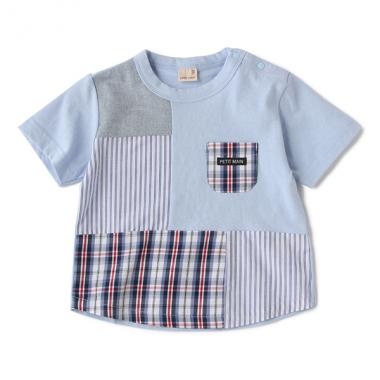 チェックストライプ切り替えTシャツ