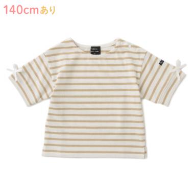 オーガニックコットン 袖リボンボーダーTシャツ
