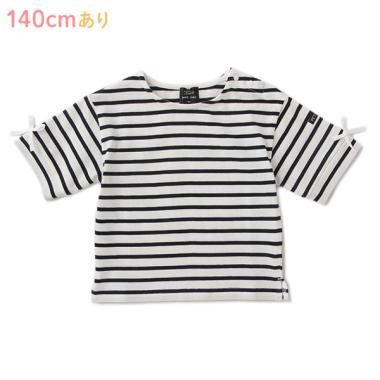 オーガニックコットン 袖リボンボーダーTシャツ