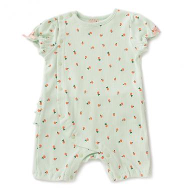 オーガニックコットン フルーツ総柄バックフリルテレコロンパース