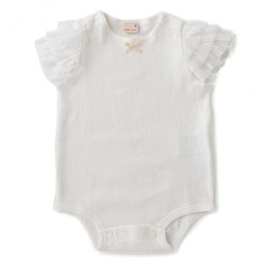 オーガニックコットン 袖チュールロンパース