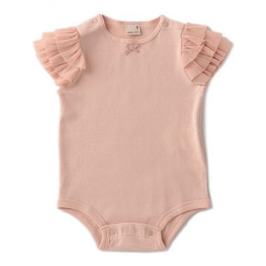 オーガニックコットン 袖チュールロンパース