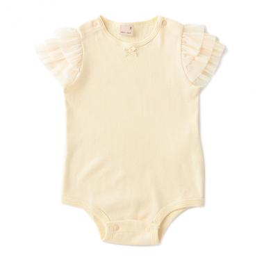 オーガニックコットン 袖チュールロンパース