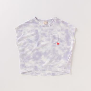 接触冷感 タイダイ柄ハート刺しゅうミニ袖Tシャツ