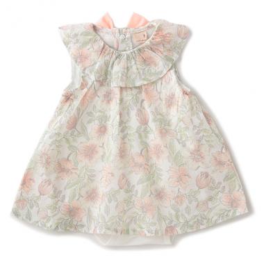 花柄フリル衿ワンピースロンパース