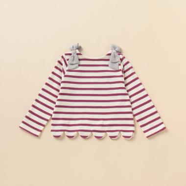 肩リボンスカラップボーダーTシャツ