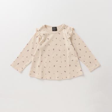 オーガニックコットン 肩フリル花柄Tシャツ