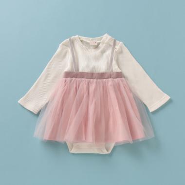 オーガニックコットン チュールワンピース×テレコロンパースセット