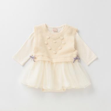 ニット切り替えチュールワンピース×ロンパースセット