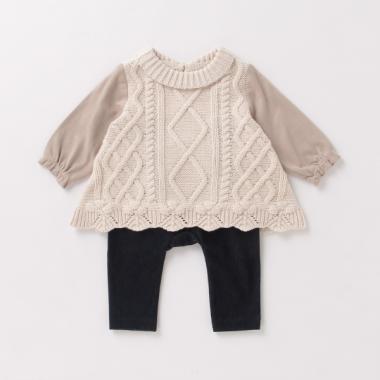 ニット切り替えTシャツ×パンツセット