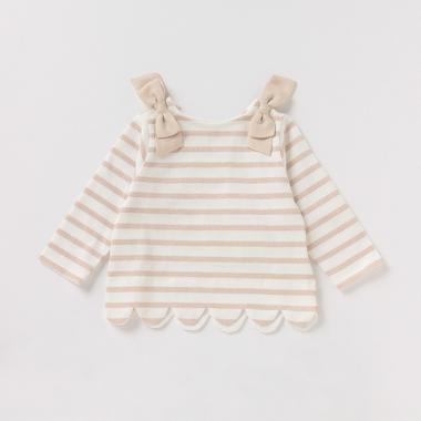 肩リボンラメボーダースカラップTシャツ