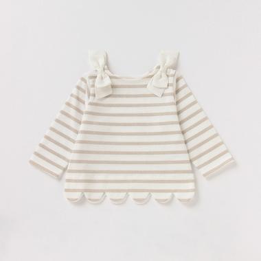 肩リボンラメボーダースカラップTシャツ