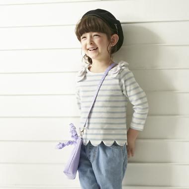 肩リボンラメボーダースカラップTシャツ