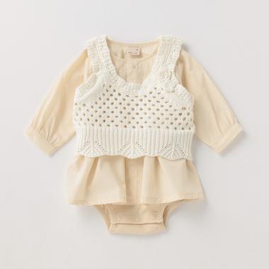 ニットビスチェ×ワンピース風ロンパースセット